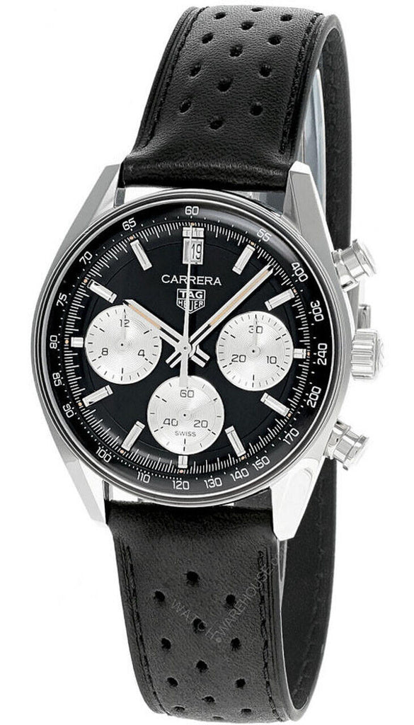 Tag Heuer Carrera Automatic Chronograph Black Dial Black Leather Strap Watch for Men - CBS2210.FC6534 Buy Now By Tag Heuer
