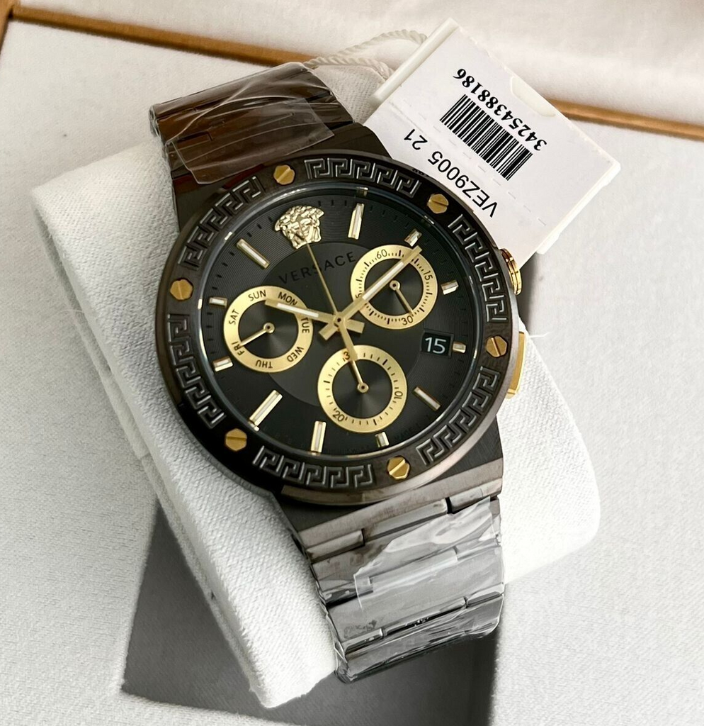 Versace Greca Icon Quartz Black Dial Black Steel Strap Watch For Men - VEZ900521 Buy Now By Versace