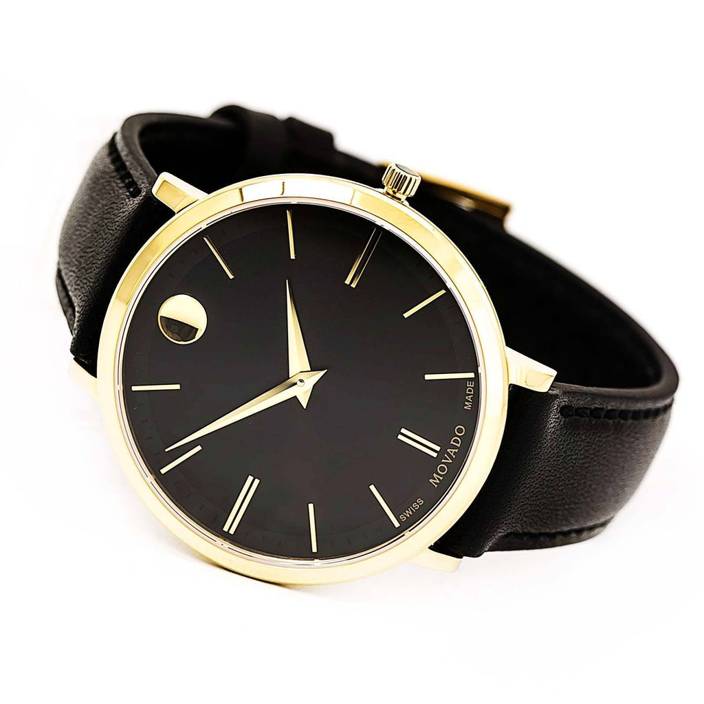 Movado Ultra Slim Black Dial Black Leather Strap Watch For Women - 0607091 Buy Now By Movado