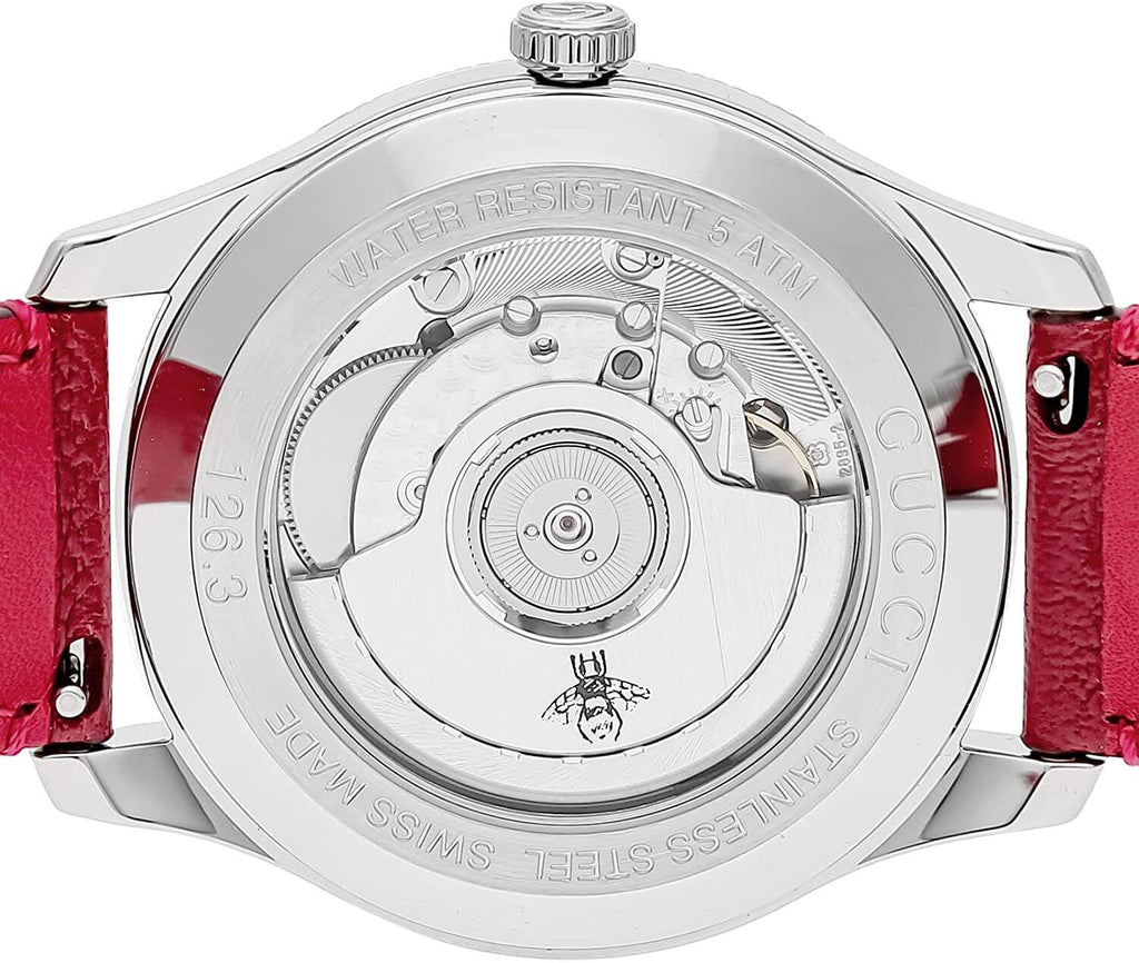 Gucci G Timeless Automatic Silver Dial Red Leather Strap Watch For Men - YA126346 Buy Now By Gucci