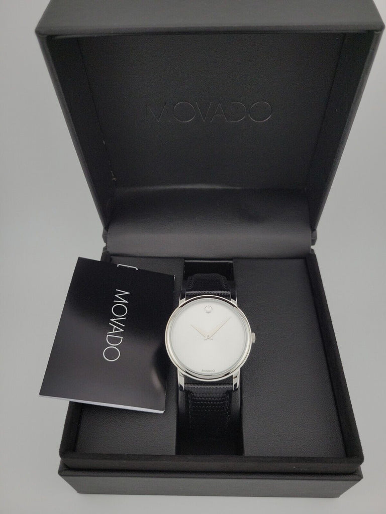 Movado Museum Quartz Silver Dial Black Leather Strap Watch For Men - 2100001 Buy Now By Movado