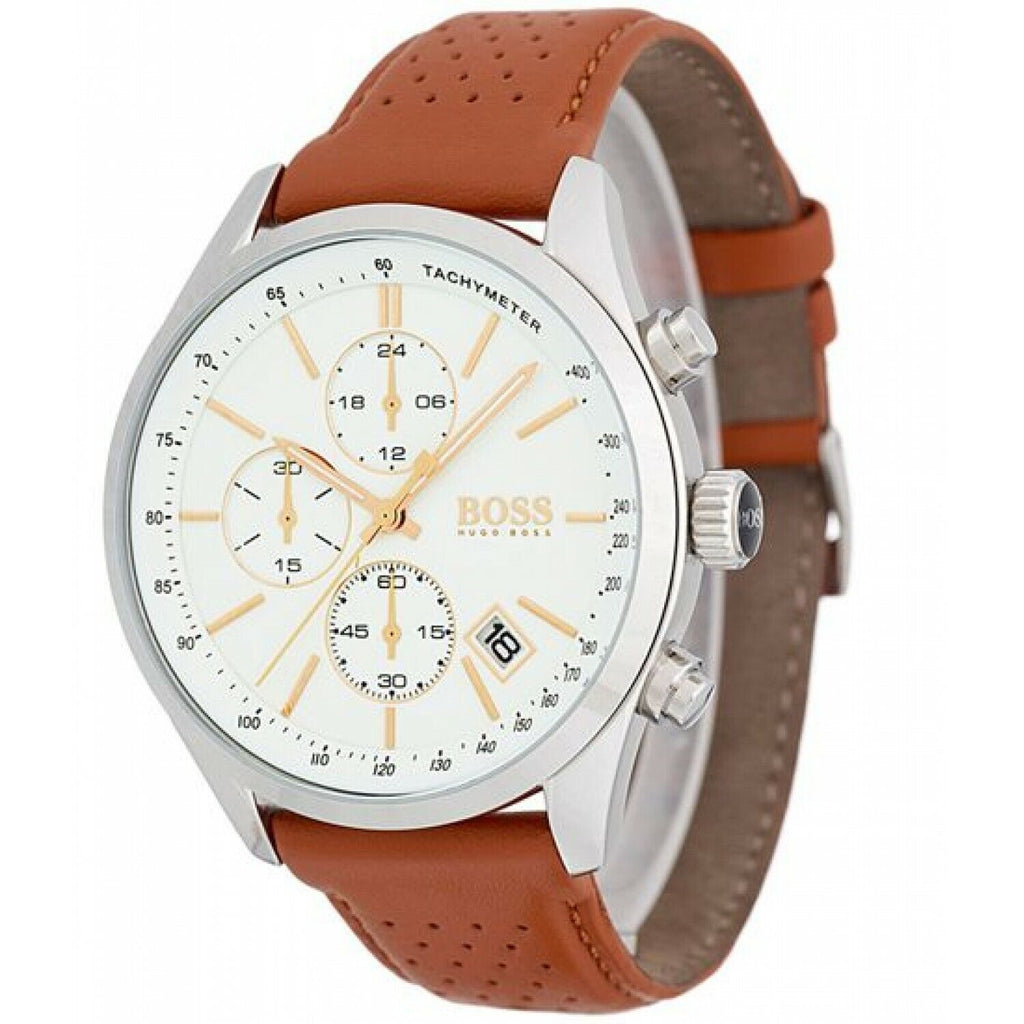 Hugo Boss Grand Prix White Dial Brown Leather Strap Watch for Men - 1513475 Buy Now By Hugo Boss