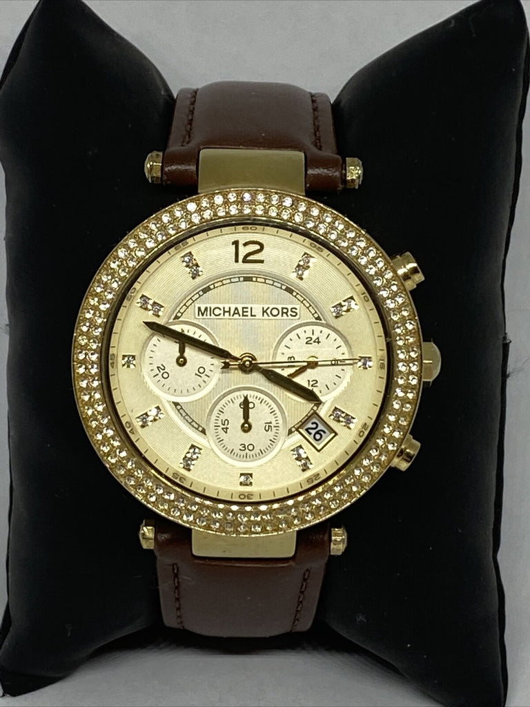 Michael Kors Parker Champagne Gold Dial Brown Leather Strap Watch for Women - MK2249 Buy Now By Michael Kors