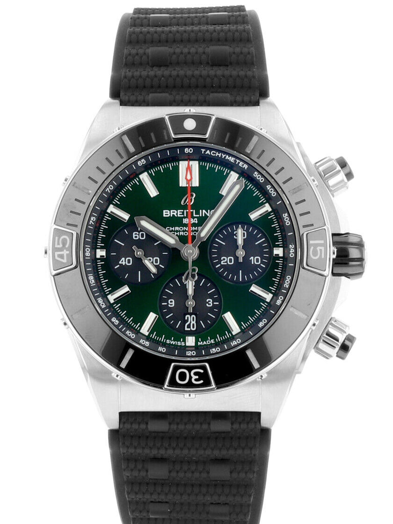 Breitling Super Chronomat B01 44 Green Dial Black Rubber Strap Watch for Men - AB0136251L1S1 Buy Now By Breitling
