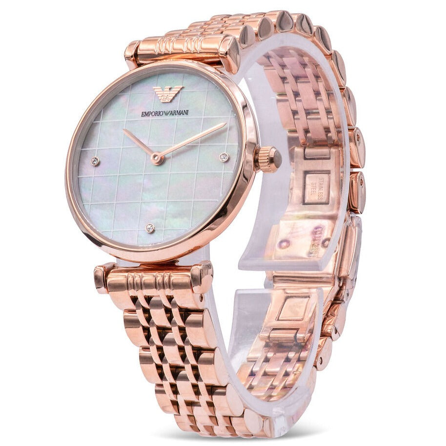 Emporio Armani Gianni T Bar Quartz Mother of Pearl Dial Rose Gold Steel Strap Watch For Women - AR11385 Buy Now By Emporio Armani