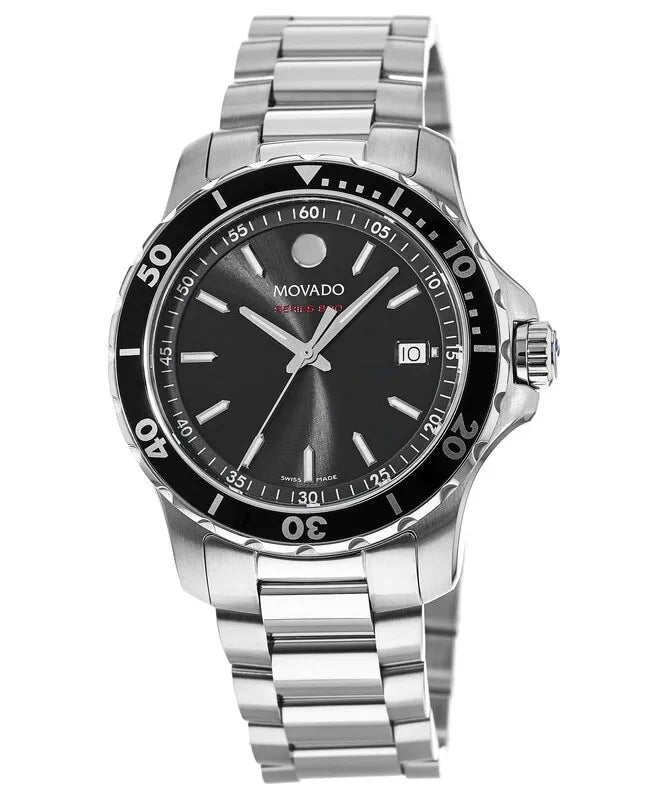 Movado Series 800 Black Dial Silver Steel Strap Watch For Men - 2600135 Buy Now By Movado
