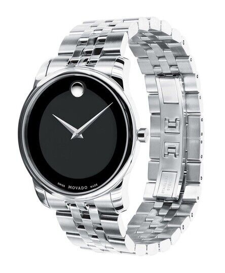 Movado Museum Classic Black Dial Silver Steel Strap Watch For Men - 606504 Buy Now By Movado