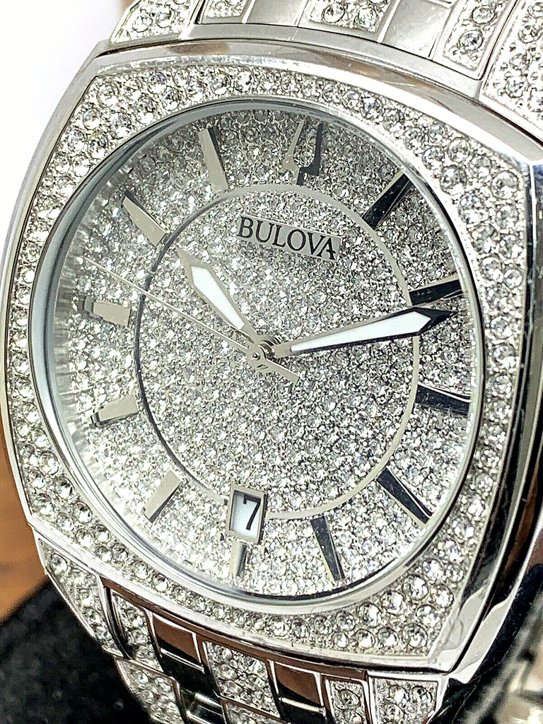 Bulova Phantom Swarovski Crystal Pave Silver Dial Silver Steel Strap Watch for Men - 98B296 Buy Now By Bulova