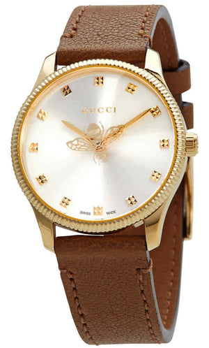 Gucci G Timeless Quartz Silver Dial Brown Leather Strap Watch For Women - YA1265022 Buy Now By Gucci