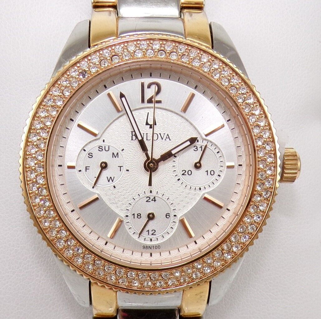 Bulova Crystal Collection Silver Dial Two Tone Steel Strap Watch for Women - 98N100 Buy Now By Bulova