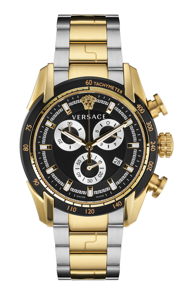 Versace V-Ray Chronograph Black Dial Two Tone Steel Strap Watch For Men - VE2I00421 Buy Now By Versace