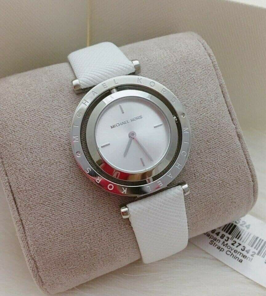 Michael Kors Averi Silver Dial White Leather Strap Watch for Women - MK2524 Buy Now By Michael Kors