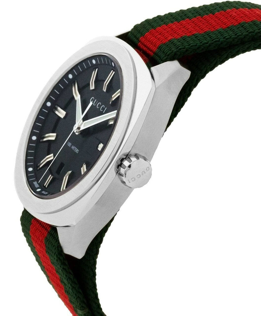 Gucci GG2570 Quartz Black Dial Green & Red Nylon Strap Watch For Men - YA142305 Buy Now By Gucci