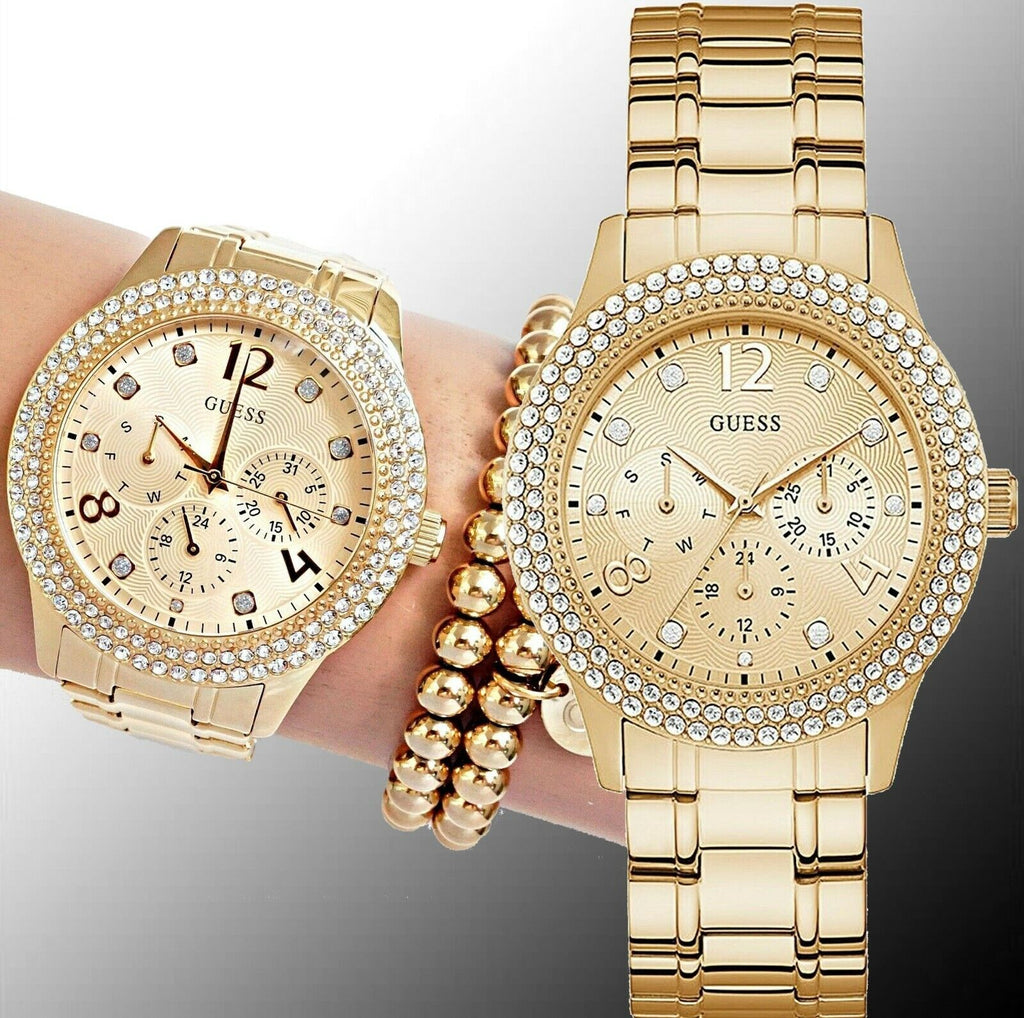 Guess Bedazzle Diamonds Gold Dial Gold Steel Strap Watch For Women - W1097L2 Buy Now By Guess