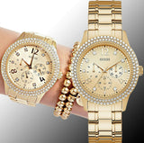 Guess Bedazzle Diamonds Gold Dial Gold Steel Strap Watch For Women - W1097L2 Buy Now By Guess