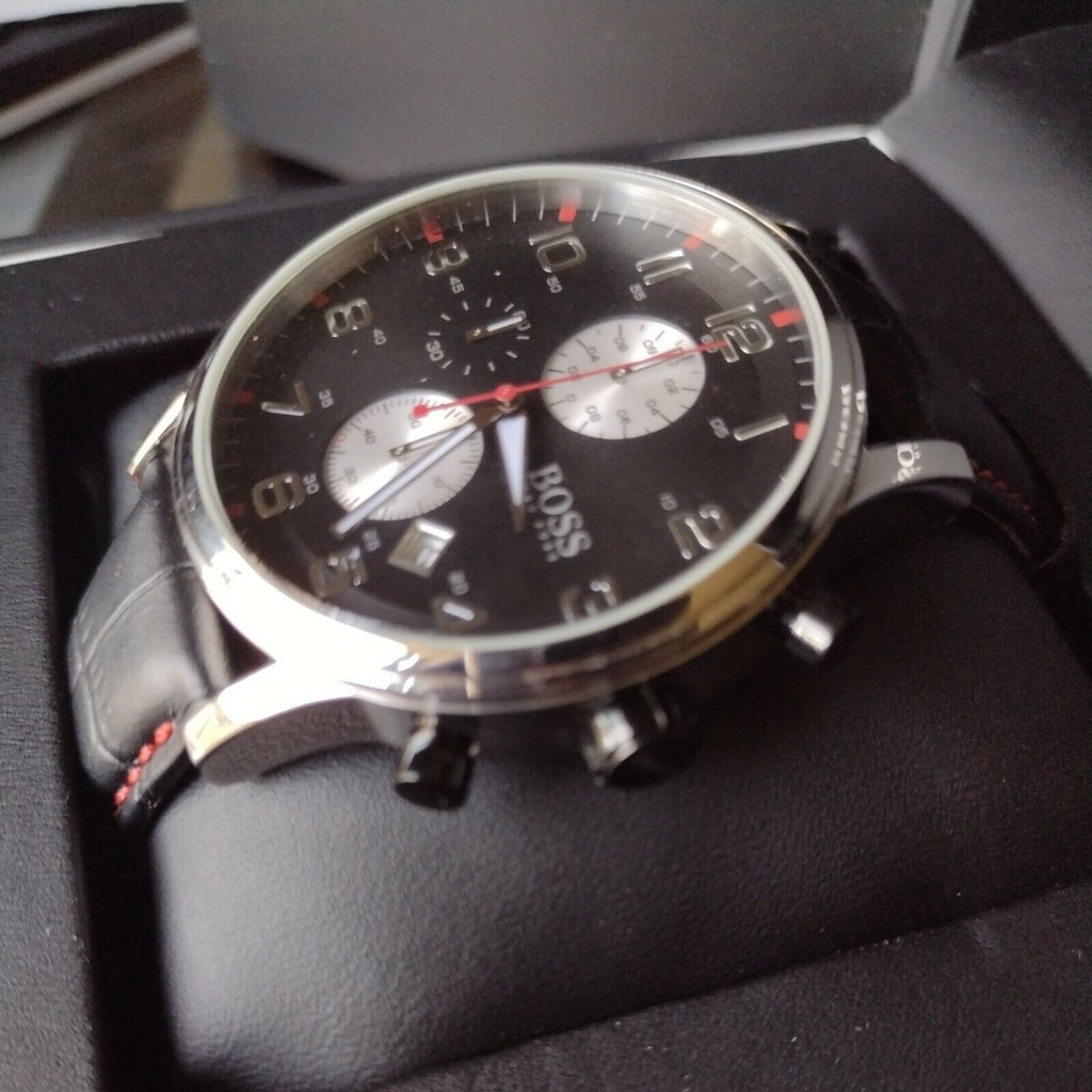 Hugo Boss Aeroliner Black Dial Black Leather Strap Watch for Men - 1512631 Buy Now By Hugo Boss