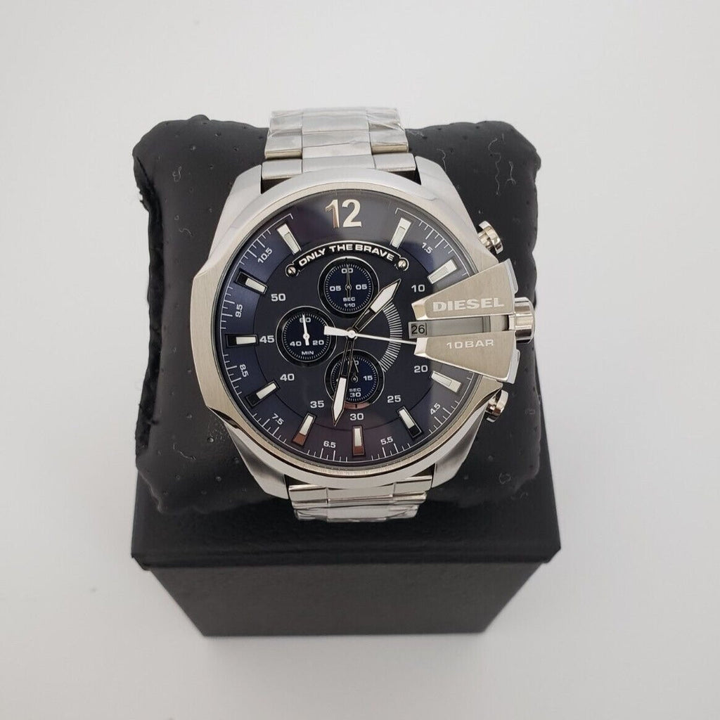 Diesel Mega Chief Chronograph Blue Dial Silver Steel Strap Watch For Men - DZ4417 Buy Now By Diesel