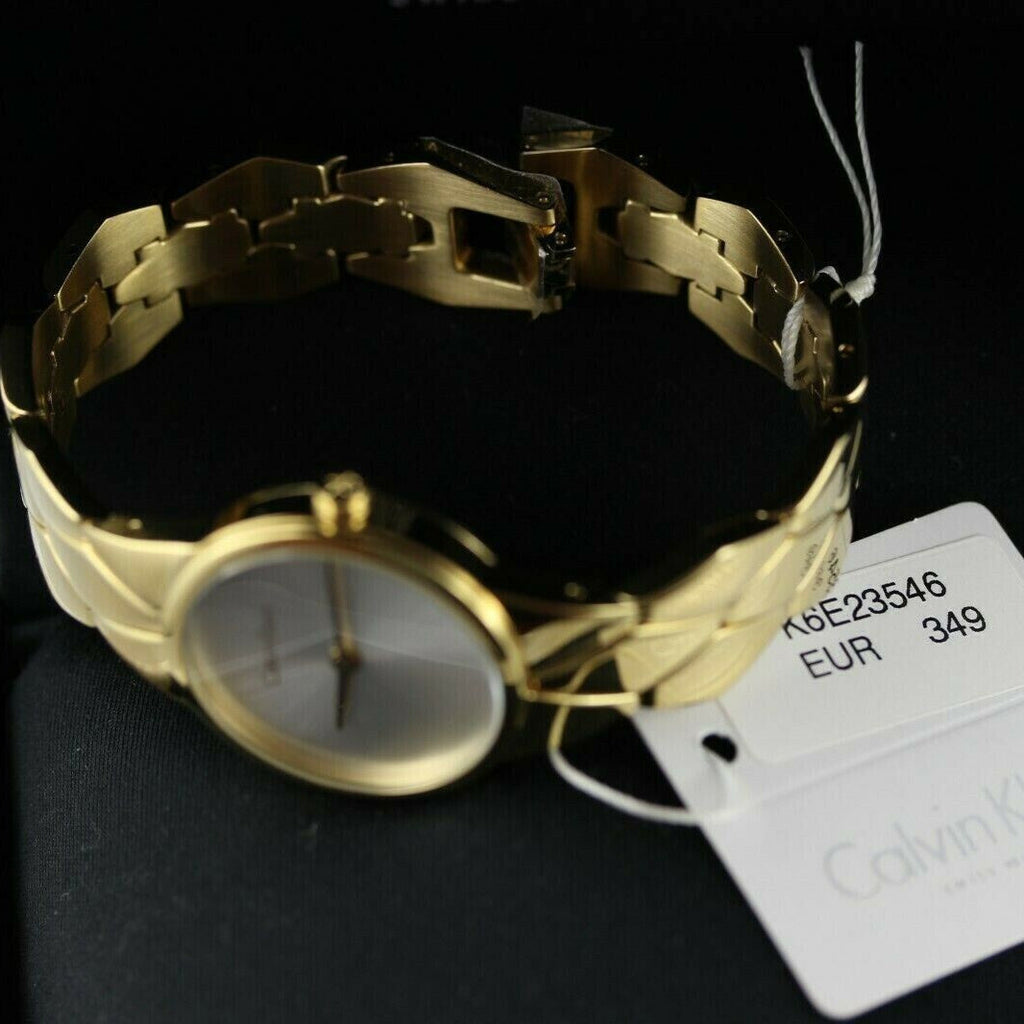 Calvin Klein Snake Silver Dial Yellow Gold Steel Strap Watch For Women - K6E23546