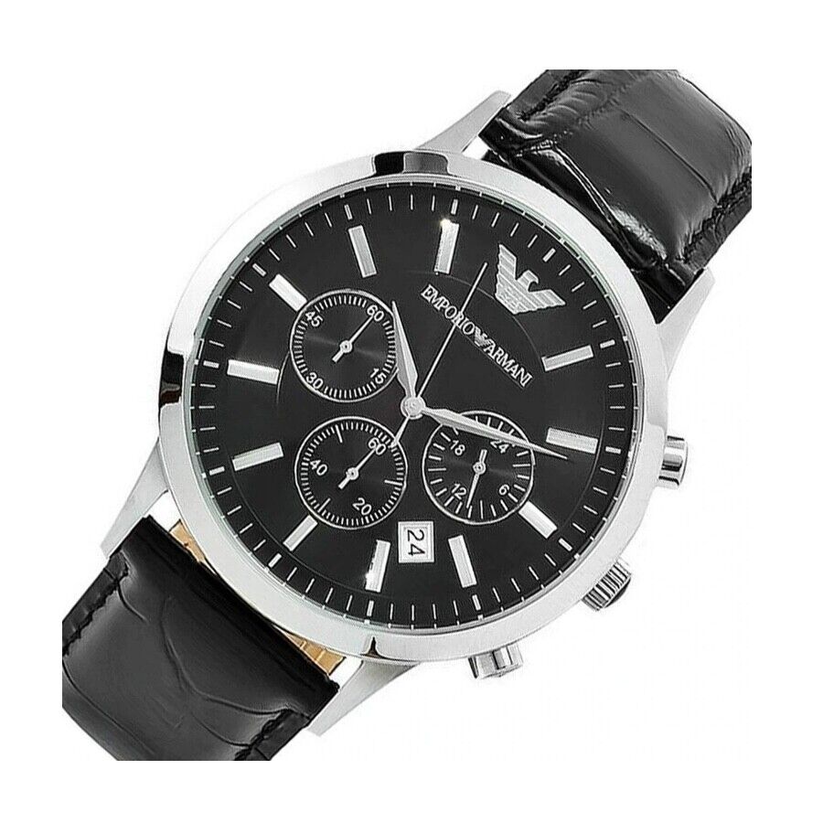 Emporio Armani Renato Chronograph Black Dial Black Leather Strap Watch For Men - AR2447 Buy Now By Emporio Armani