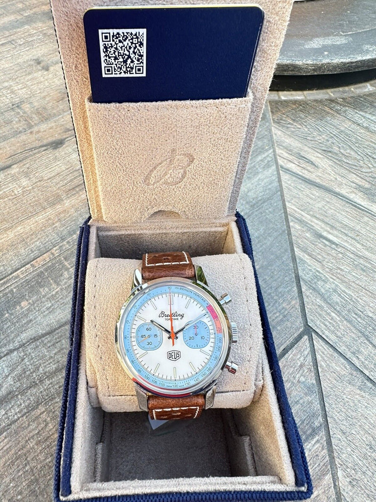 Breitling Top Time Deus Limited Edition White Dial Brown Leather Strap Watch for Men - A233112A1A1X1 Buy Now By Breitling