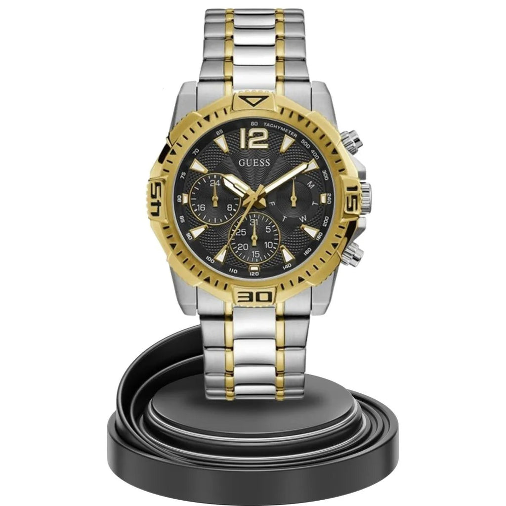 Guess Commander Chronograph Black Dial Two Tone Steel Strap Watch for Men - GW0056G4 Buy Now By Guess