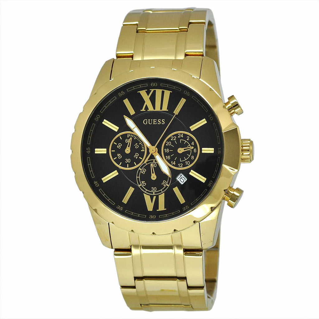 Guess Optic Multifunction Black Dial Gold Steel Strap Watch for Men - W0193G1 Buy Now By Guess