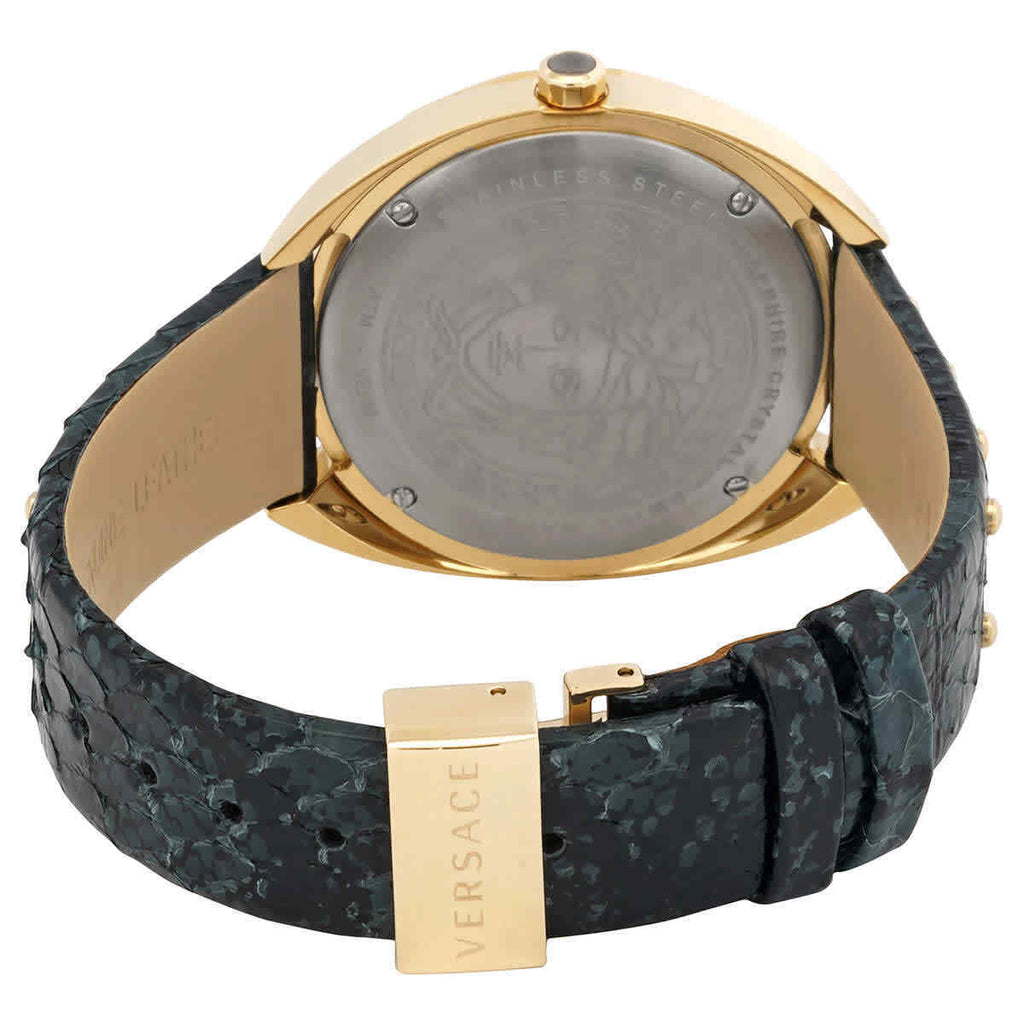 Versace Shadov Quartz Gold Dial Black Leather Strap Watch for Women - VEBM01118 Buy Now By Versace
