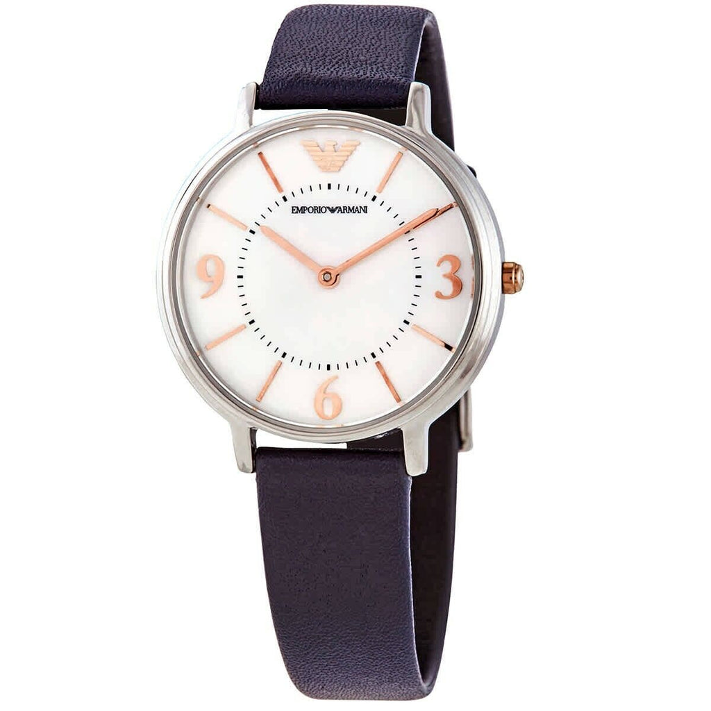 Emporio Armani Kappa White Mother of Pearl Dial Black Leather Strap Watch For Women - AR2509 Buy Now By Emporio Armani