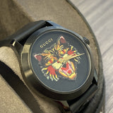 Gucci G Timeless Cat Motif Black Dial Black Leather Strap Unisex Watch - YA1264021 Buy Now By Gucci