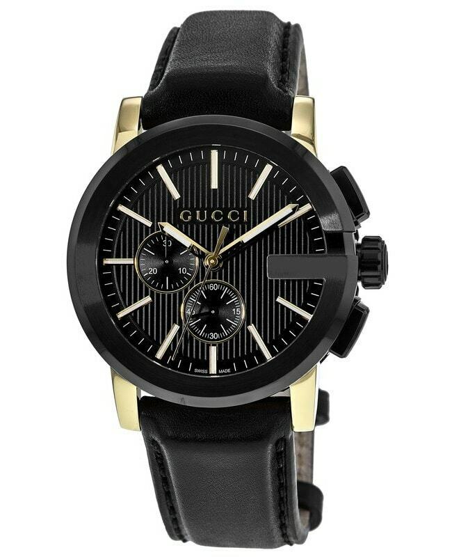Gucci G Chrono Black Dial Black Leather Strap Watch For Men - YA101203 Buy Now By Gucci