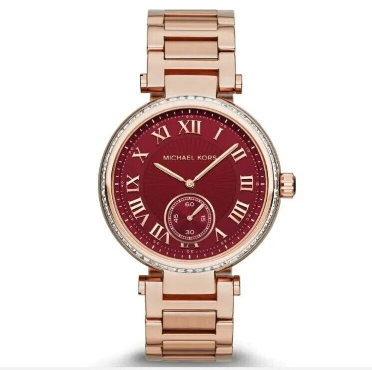 Michael Kors Skylar Maroon Dial Rose Gold Steel Strap Watch for Women - MK6086 Buy Now By Michael Kors