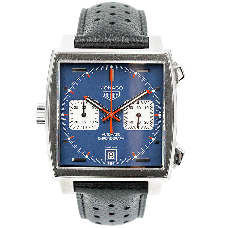 Tag Heuer Monaco Automatic Chronograph Blue Dial Black Leather Strap Watch for Men - CAW211P.FC6356 Buy Now By Tag Heuer