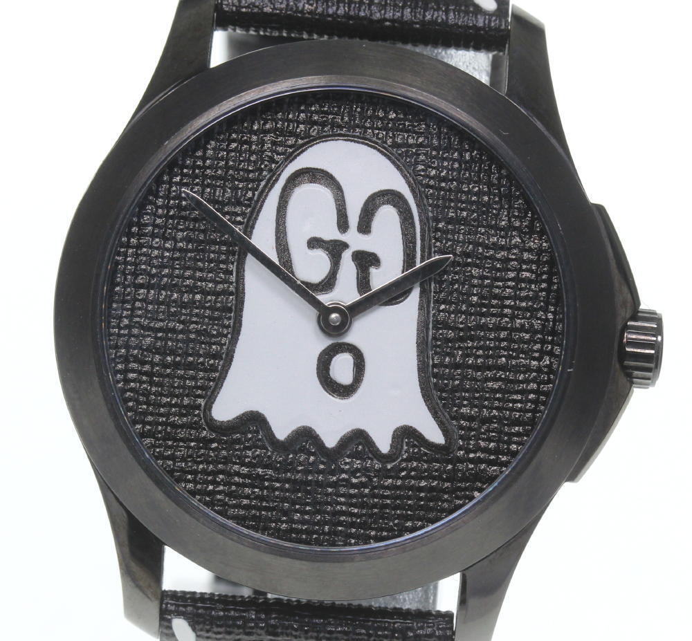 Gucci G Timeless Ghost Black Dial Black Leather Strap Watch For Men - YA1264018 Buy Now By Gucci