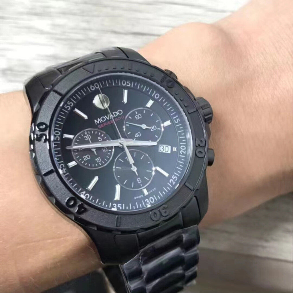 Movado Series 800 Chronograph Black Dial Black Steel Strap Watch For Men - 2600119 Buy Now By Movado