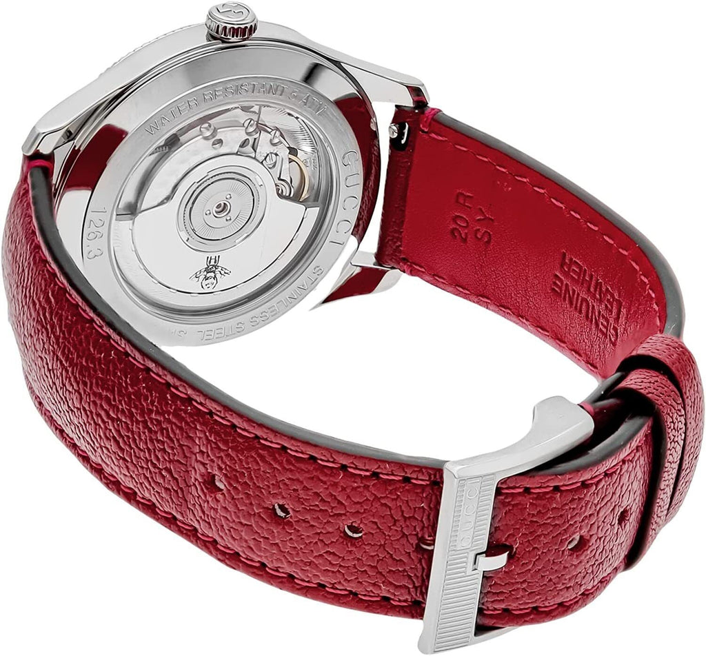 Gucci G Timeless Automatic Silver Dial Red Leather Strap Watch For Men - YA126346 Buy Now By Gucci