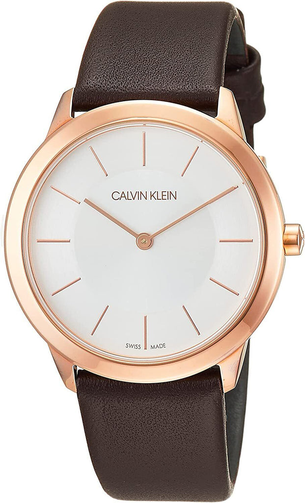 Calvin Klein Minimal White Dial Brown Leather Strap Watch for Women - K3M226G6 Buy Now By Calvin Klein