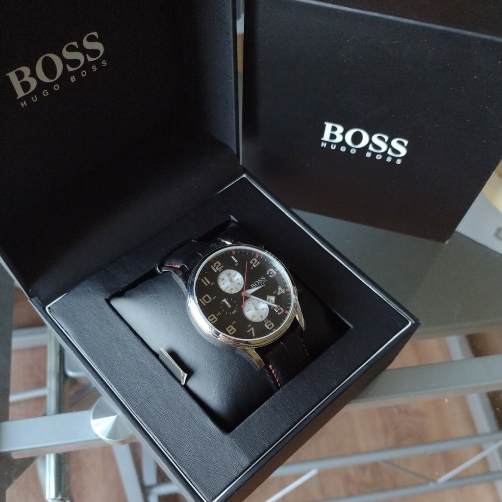 Hugo Boss Aeroliner Black Dial Black Leather Strap Watch for Men - 1512631 Buy Now By Hugo Boss