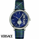 Versace V-Circle The Clans Edition Blue Dial Blue & Green Leather Strap Watch for Women - VEBQ00118 Buy Now By Versace
