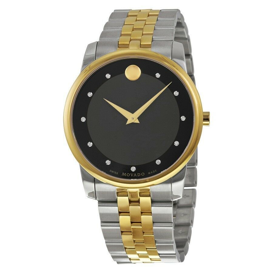 Movado Museum Classic Diamonds Black Dial Two Tone Steel Strap Watch For Men - 0606879 Buy Now By Movado