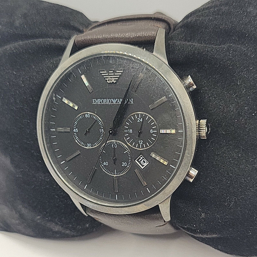 Emporio Armani Sportivo Black Dial Brown Leather Strap Watch For Men - AR2462 Buy Now By Emporio Armani