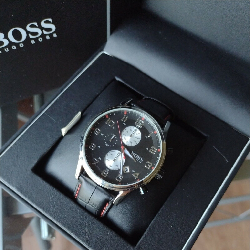 Hugo Boss Aeroliner Black Dial Black Leather Strap Watch for Men - 1512631 Buy Now By Hugo Boss