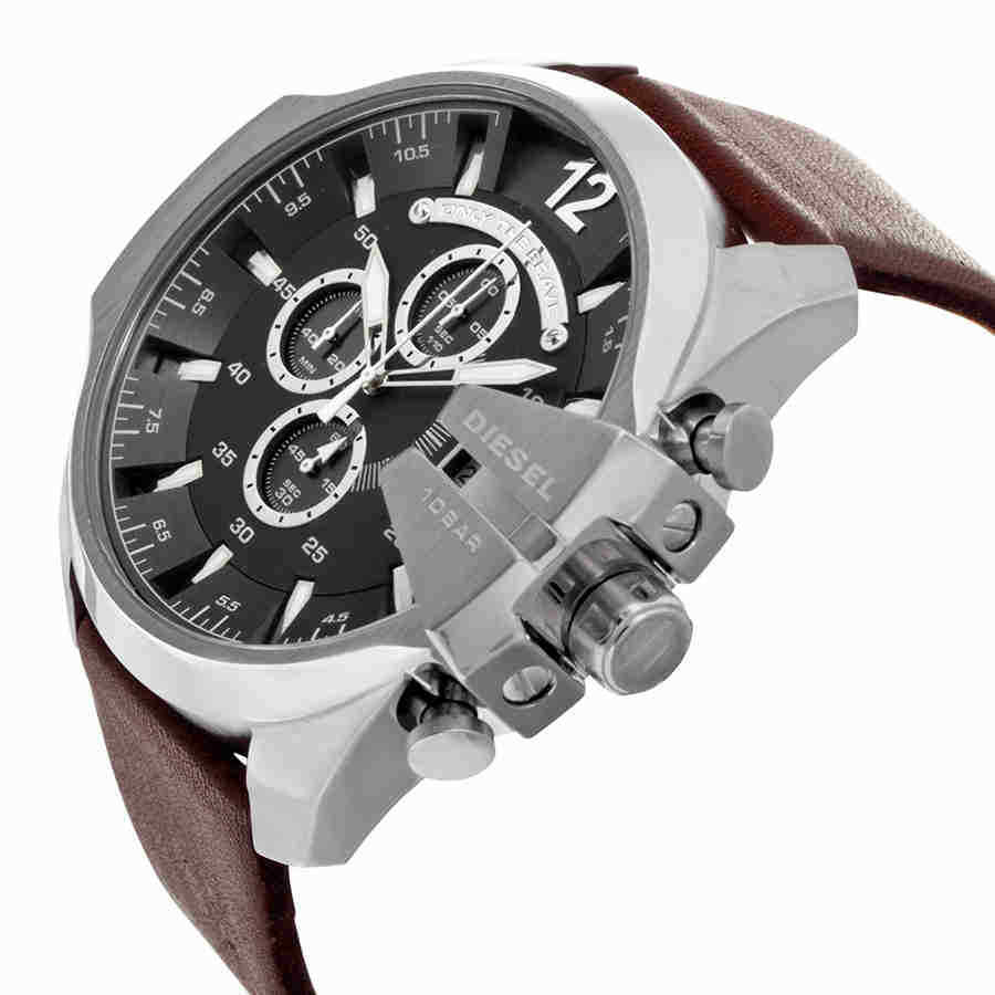 Diesel Mega Chief Chronograph Black Dial Brown Leather Strap Watch For Men - DZ4290 Buy Now By Diesel