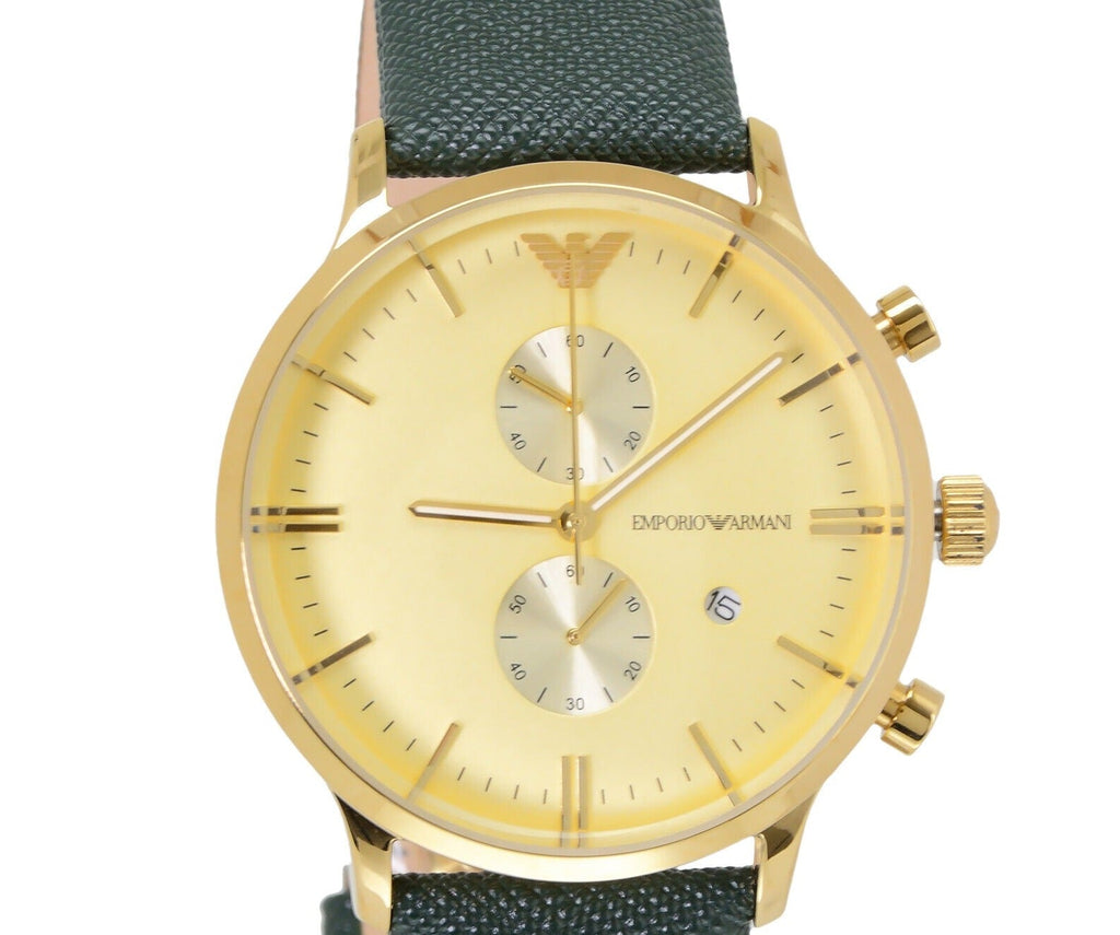 Emporio Armani Chronograph Champagne Dial Green Leather Strap Watch For Men - AR1722 Buy Now By Emporio Armani