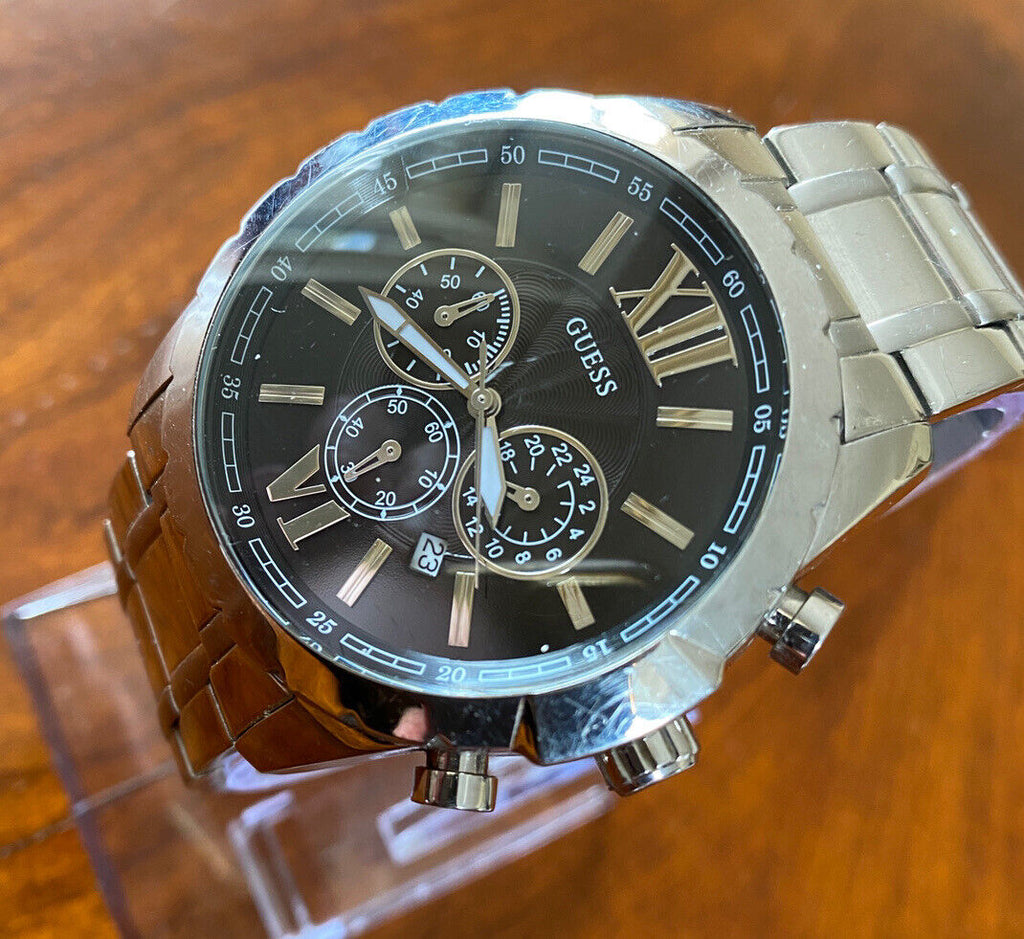 Guess Chronograph Black Dial Silver Steel Strap Watch for Men - W0193G2 Buy Now By Guess