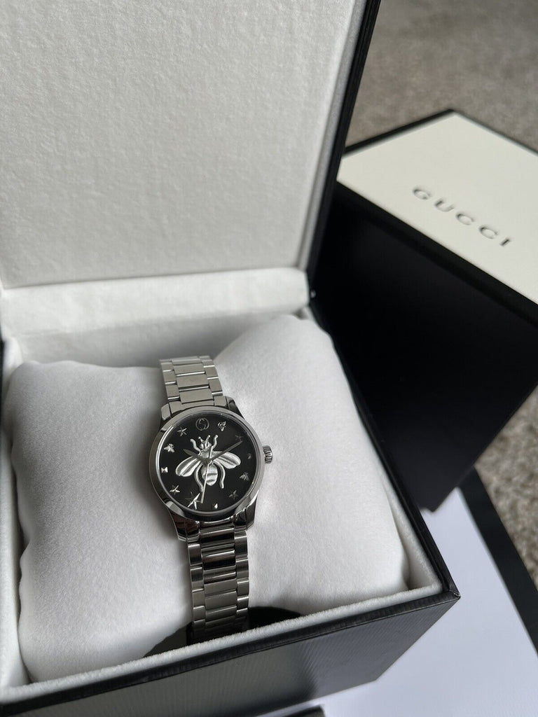 Gucci G Timeless Quartz Diamonds Black Dial Silver Steel Strap Watch For Women - YA1265024 Buy Now By Gucci