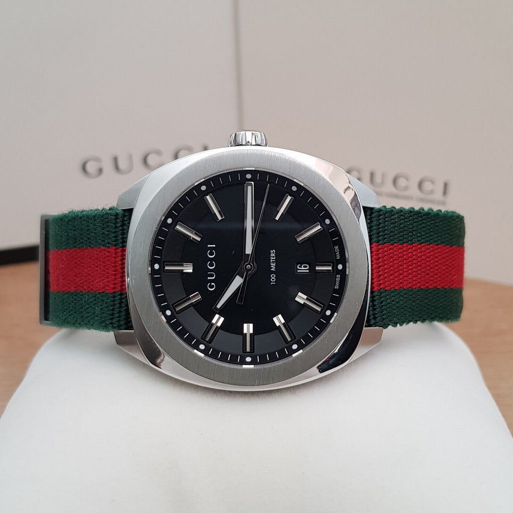 Gucci GG2570 Quartz Black Dial Green & Red Nylon Strap Watch For Men - YA142305 Buy Now By Gucci