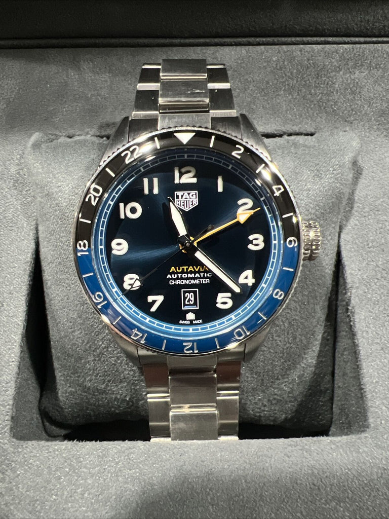 Tag Heuer Autavia Cosc GMT Automatic Blue Dial Silver Steel Strap Watch for Men - WBE511A.BA0650 Buy Now By Tag Heuer