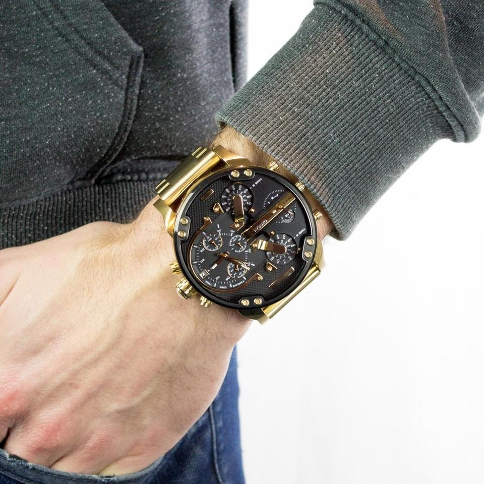 Diesel Mr Daddy 2.0 Chronograph Black Dial Gold Steel Strap Watch For Men - DZ7333 Buy Now By Diesel
