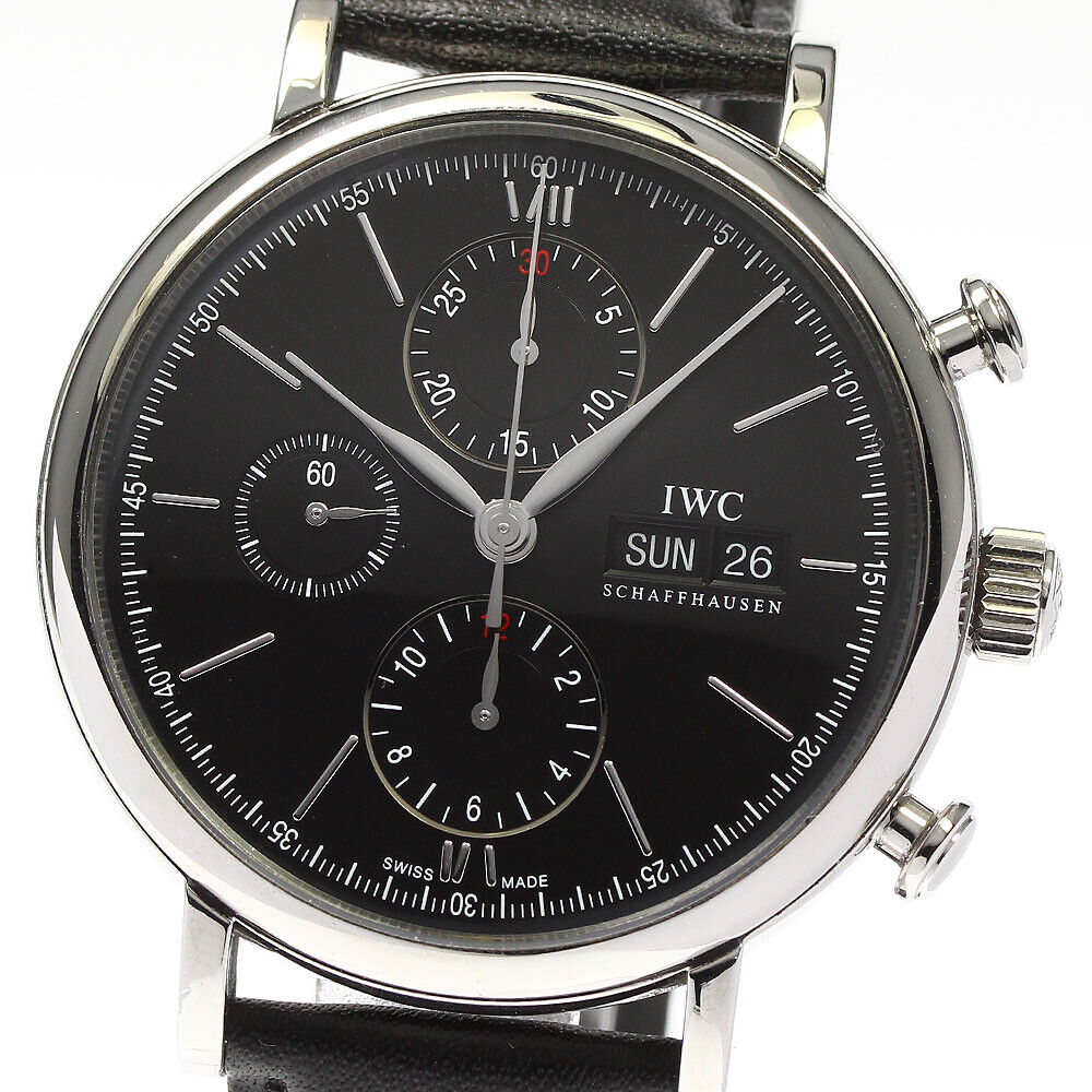 IWC Portofino Chronograph Black Dial Black Leather Strap Watch for Men - IW391008 Buy Now By IWC