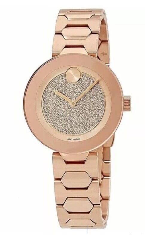 Movado Bold Crystal Pave Rose Gold Dial Rose Gold Steel Strap Watch For Women - 3600493 Buy Now By Movado